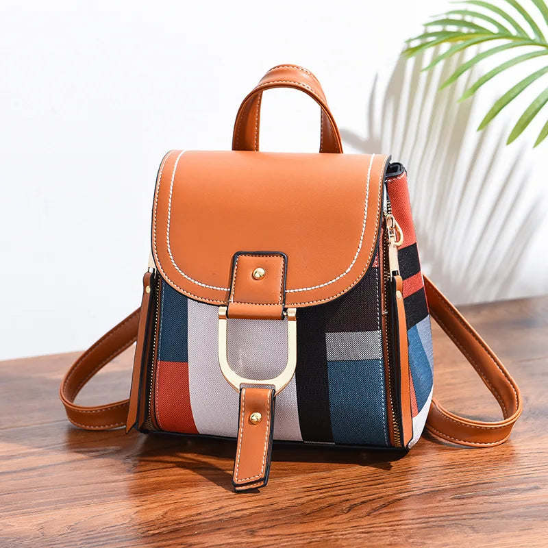 Mochila para mulheres de couro xadrez