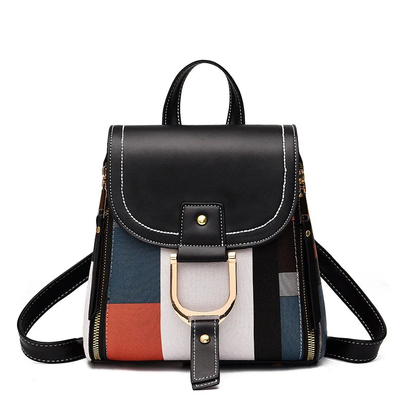 Mochila para mulheres de couro xadrez